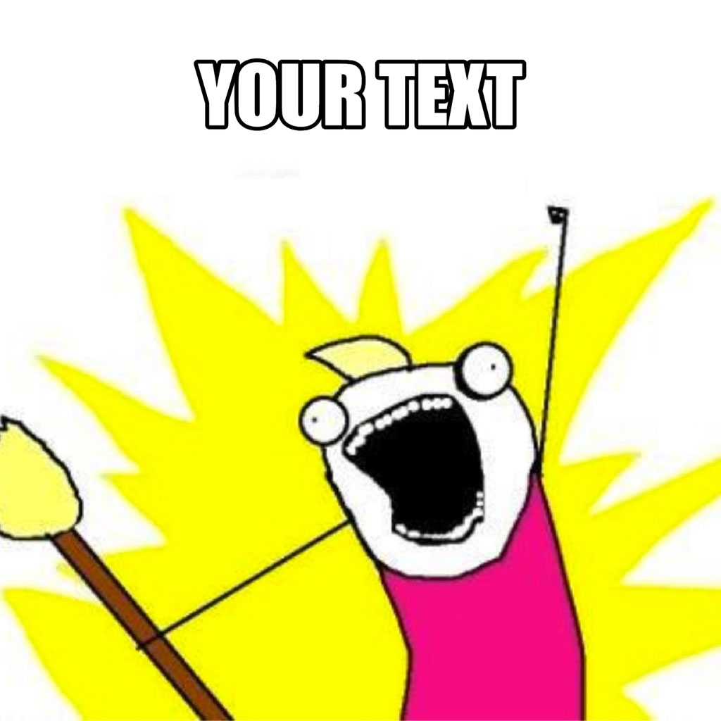 Cartoon character with open mouth and raised arms in excitement