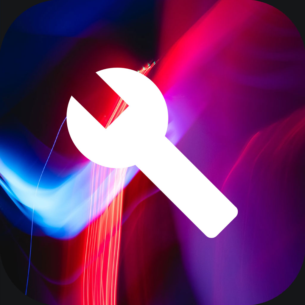 White wrench icon on a colorful abstract background