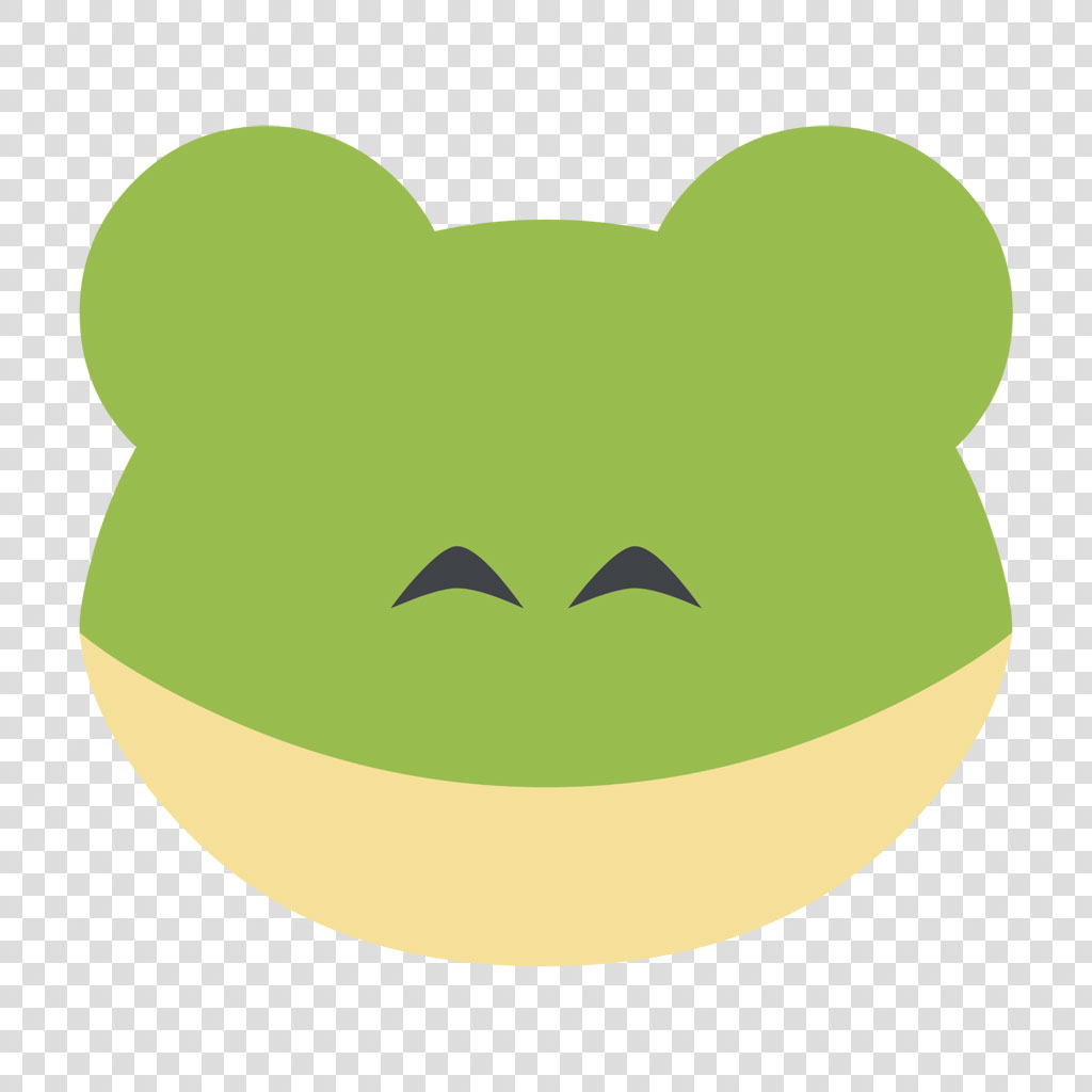 A cartoon frog face with a smile and closed eyes