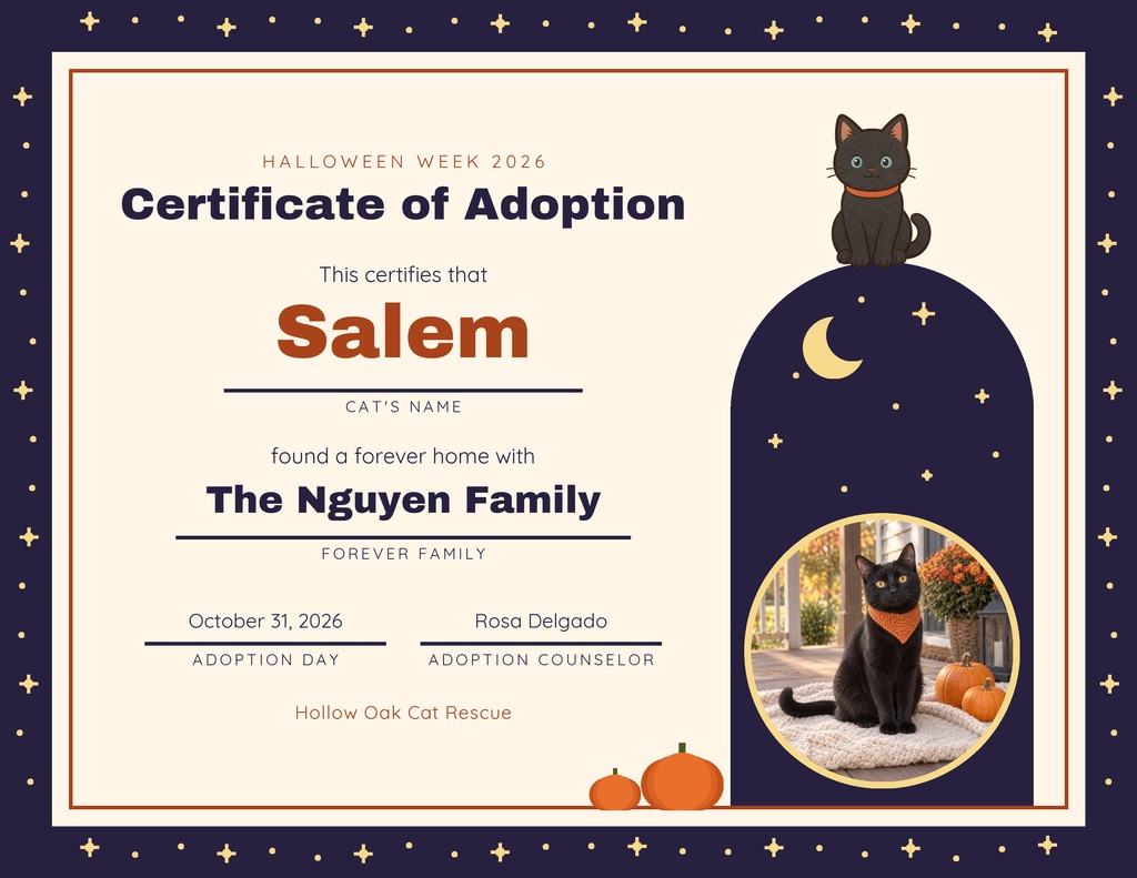 Preview for Black Cat Adoption Week Keepsake Certificate Template
