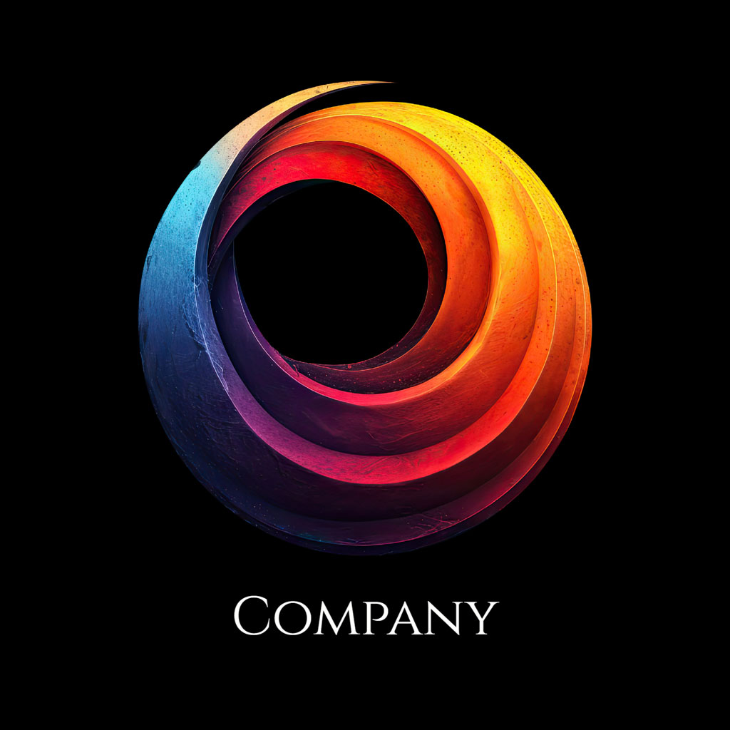 Company logo with a colorful gradient circle