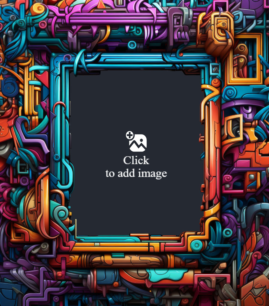 Futuristic frame with a black center and colorful mechanical components