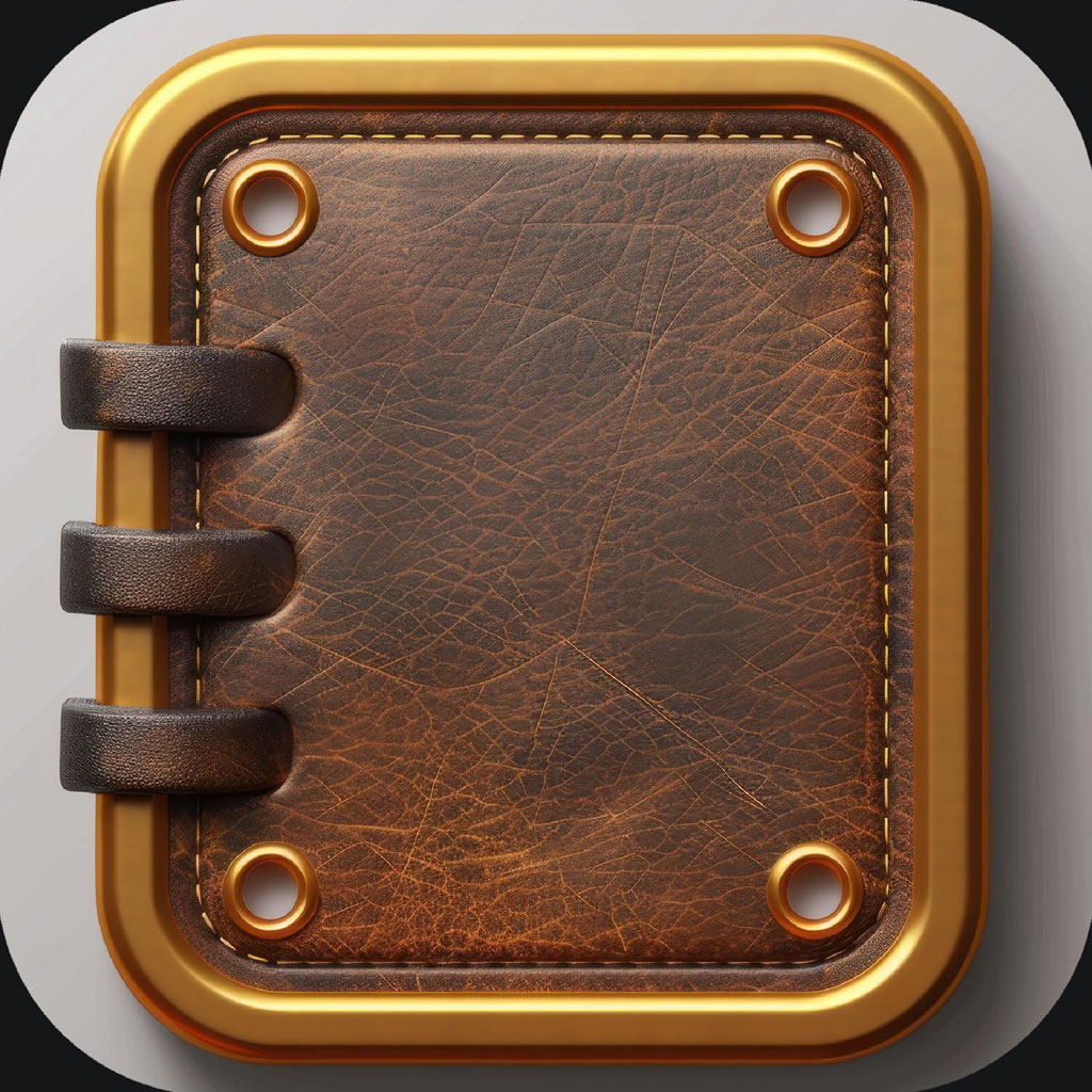Luxury leather journal icon with gold trim