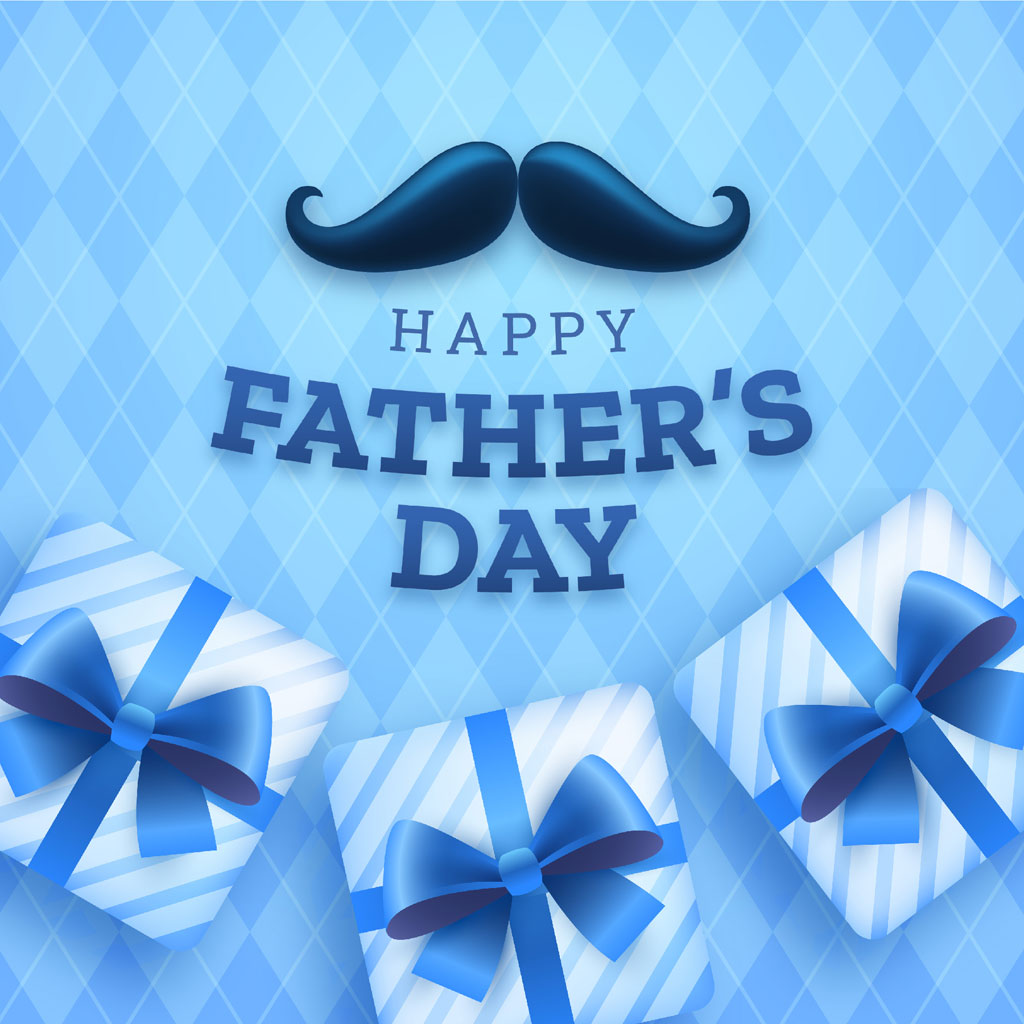 Happy Father's Day image with gifts and mustaches
