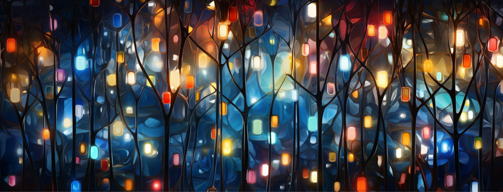 Abstract forest with glowing lights