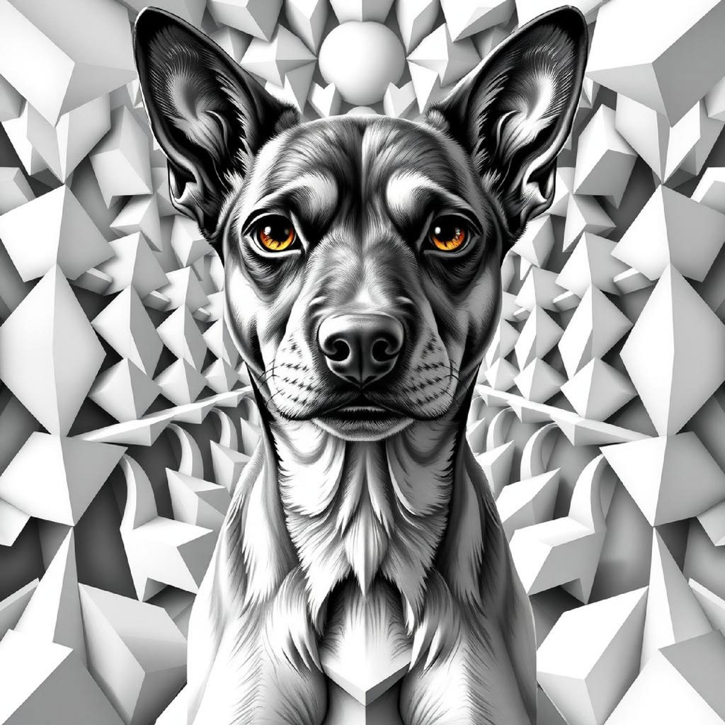 A digital artwork of a woman's face with geometric patterns