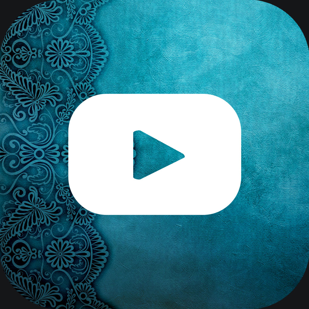 Teal video play button with floral design