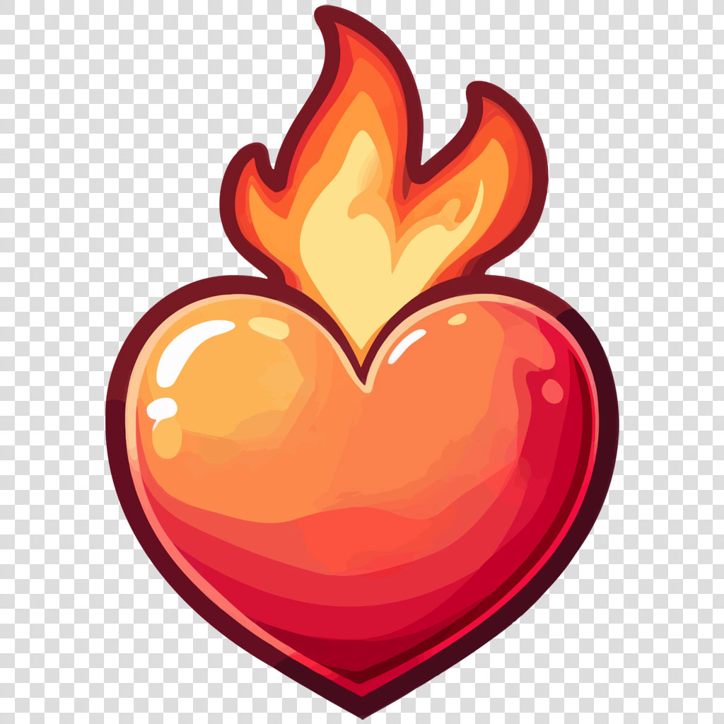 A cartoon heart with flames rising from the top