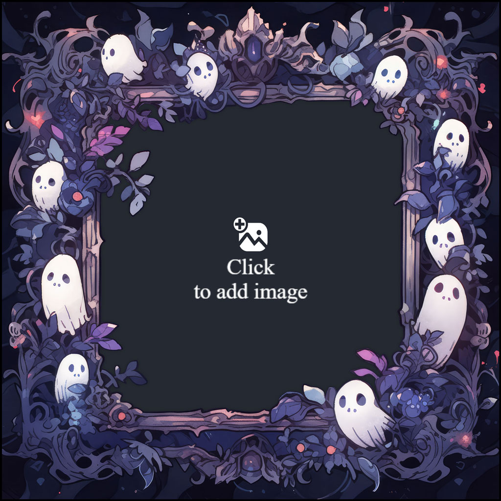 A dark, ornate frame with ghostly figures and foliage