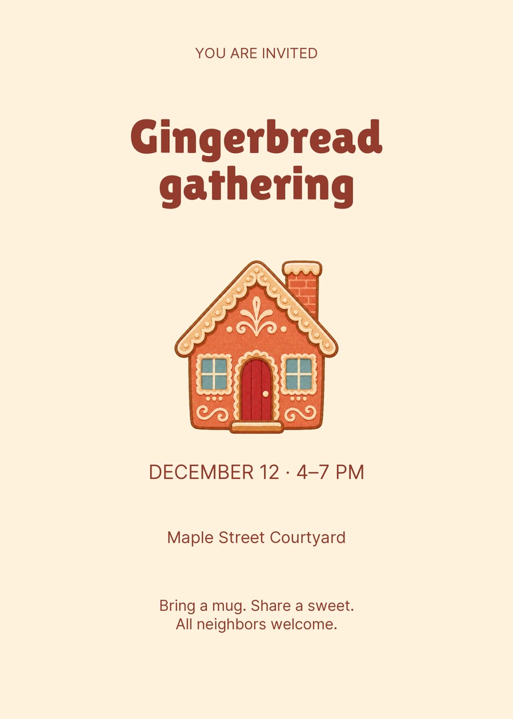 Preview for Gingerbread Gathering 5 × 7 Invitation Template