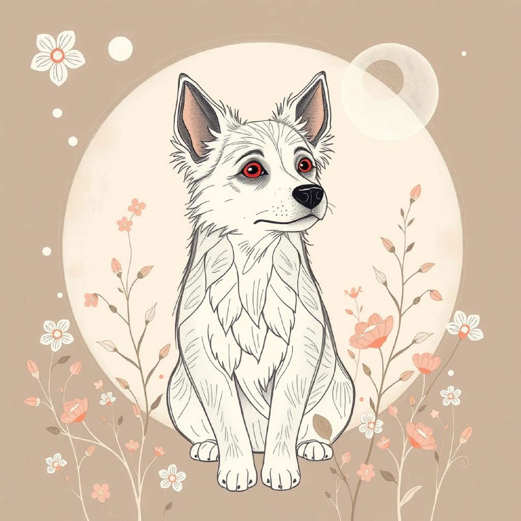 Illustration of a woman in a floral dress standing amongst flowers with a full moon in the background