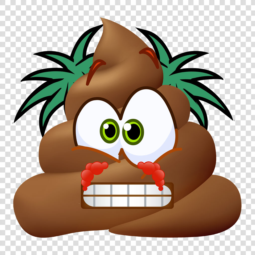 A smiling pile of poop emoji with green eyes and a goofy expression