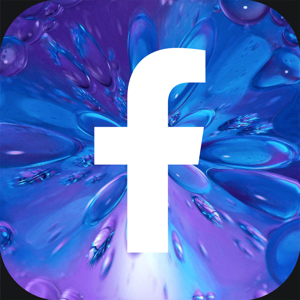 Facebook logo on a blue and purple abstract background