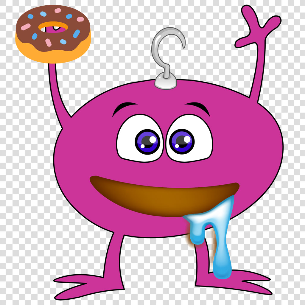 Cartoon character with donut and drool