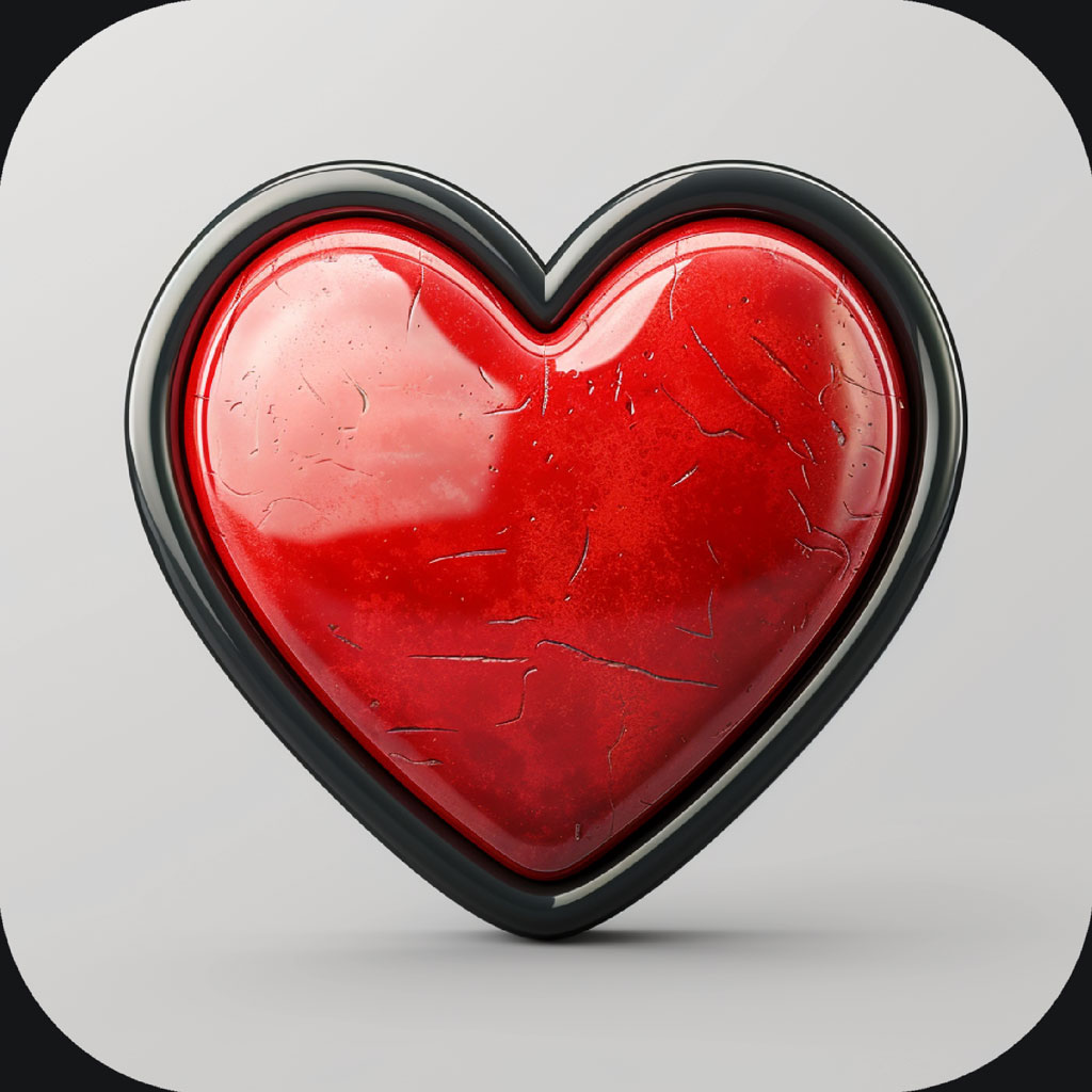 Red heart icon with black border