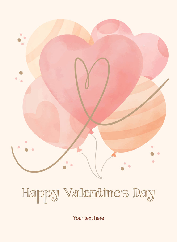 Valentine's Day card with pink heart-shaped balloons