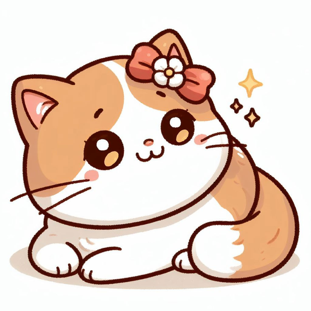 Illustration of a sitting orange tabby cat with large eyes