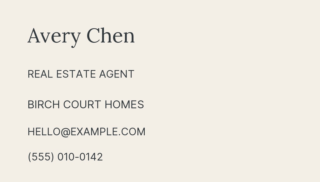 Preview for The Birch Court Loft Agent Contact Card Template