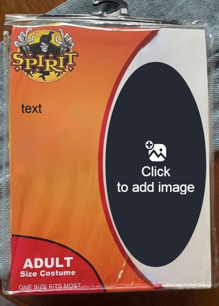 Black adult costume mask in orange Spirit Halloween packaging.