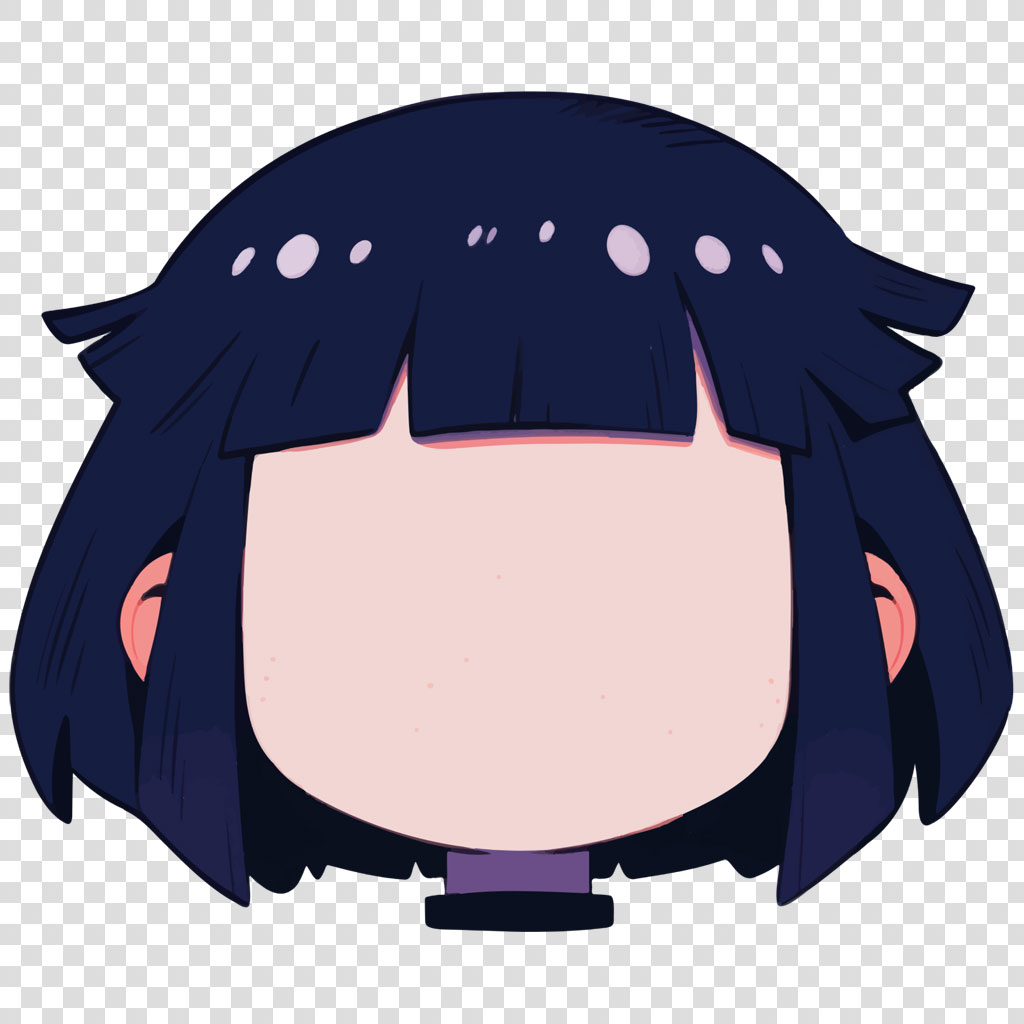 Anime character head with dark hair and blank face