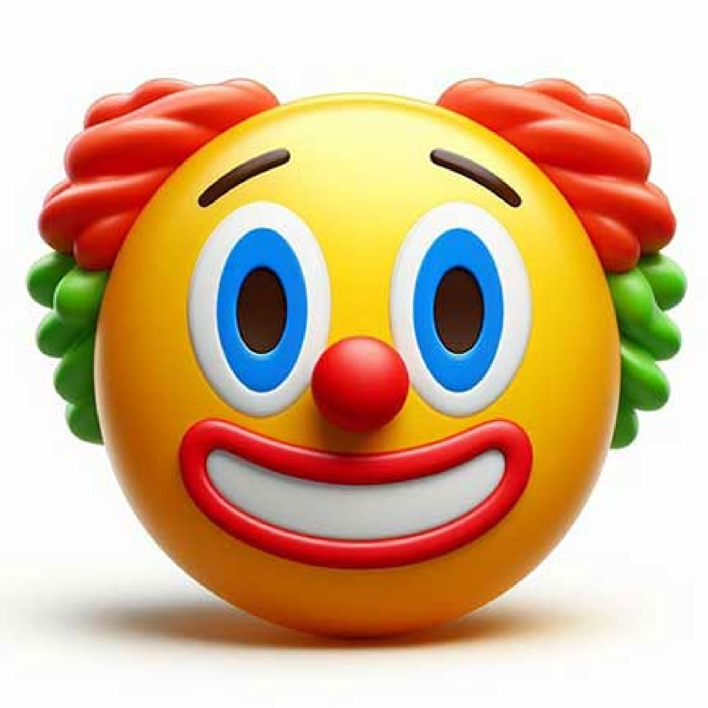 3D clown emoji with yellow face and red hair