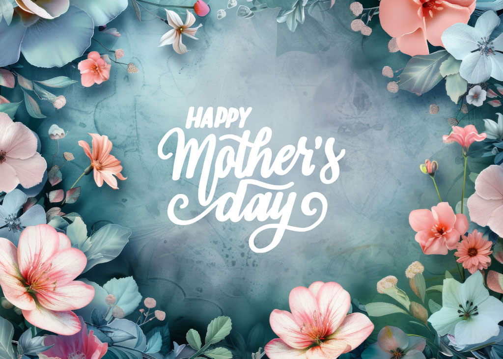 Happy Mother's Day greeting card with pink and white flowers