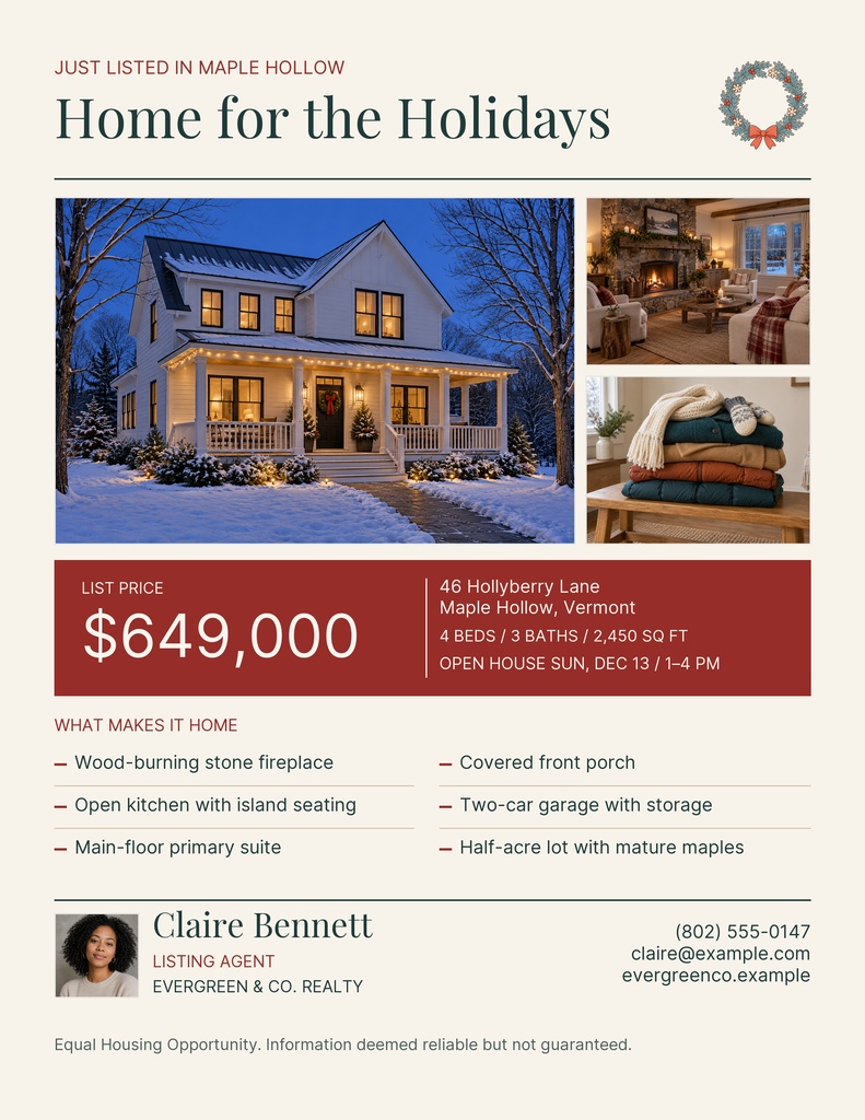 Preview for Home For The Holidays Listing Letter Flyer Template