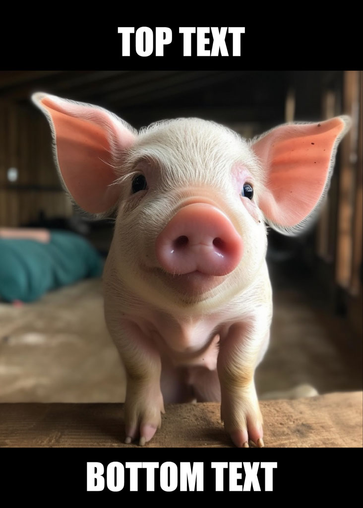 A pink piglet with big ears on a wooden table