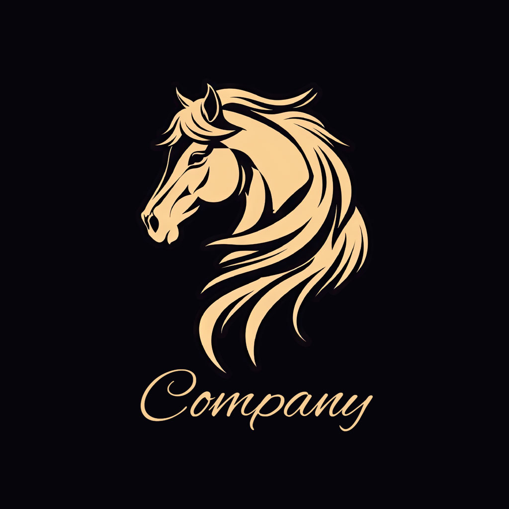 Stylized horse head logo on a black background