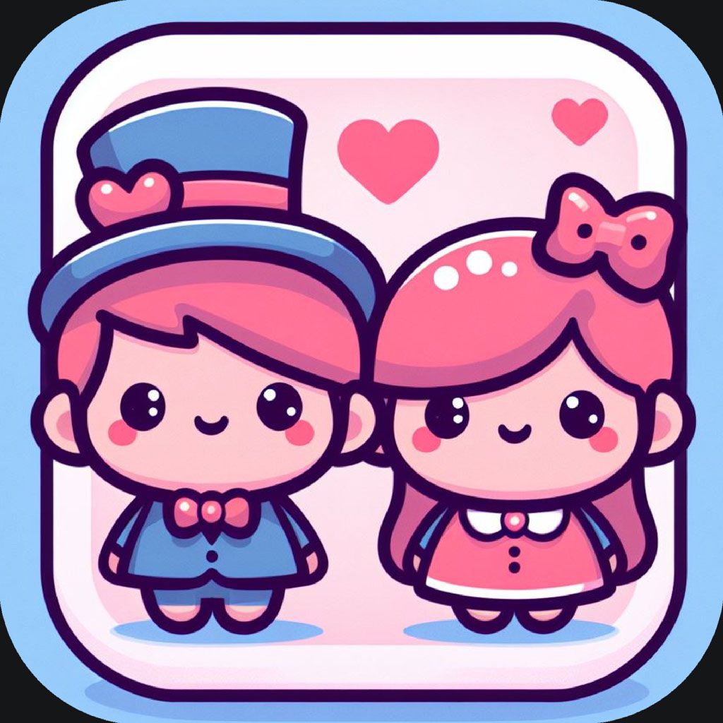 Illustration of a cartoon couple with hearts