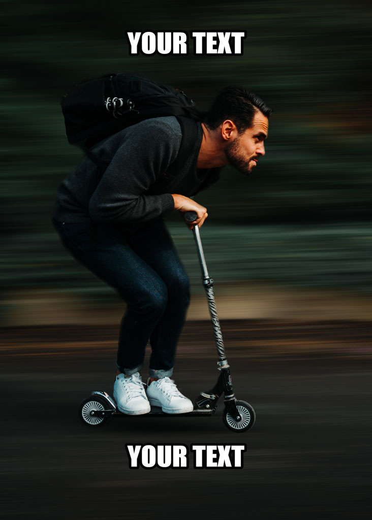 Man with backpack riding electric scooter