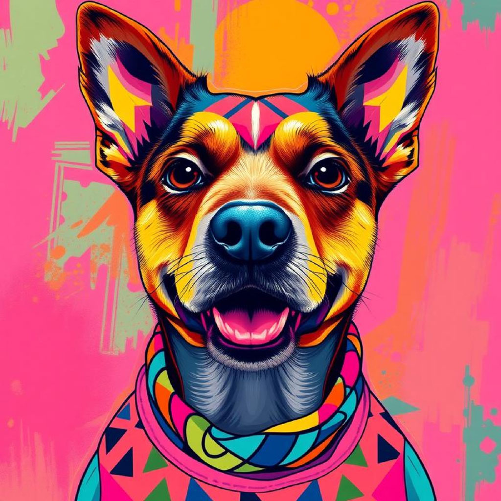 A digital illustration of a young man with short black hair and a colorful background.