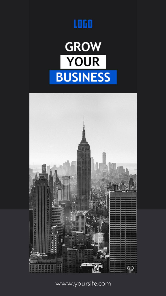 Black and white cityscape with skyscrapers