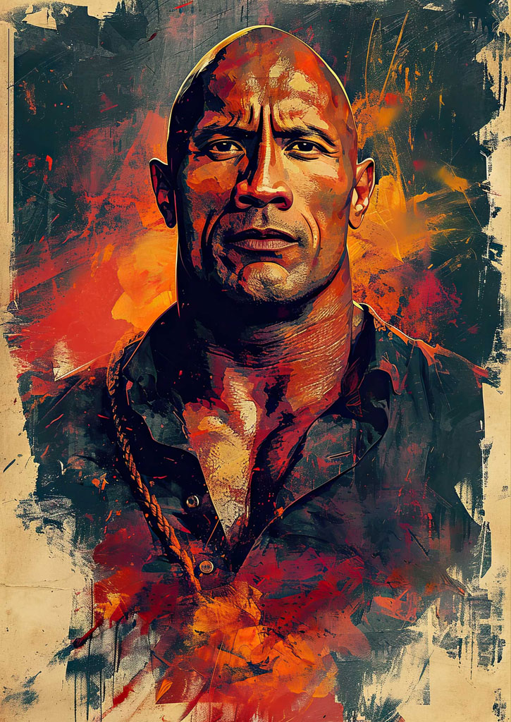 Digital painting of Dwayne 'The Rock' Johnson with a serious expression