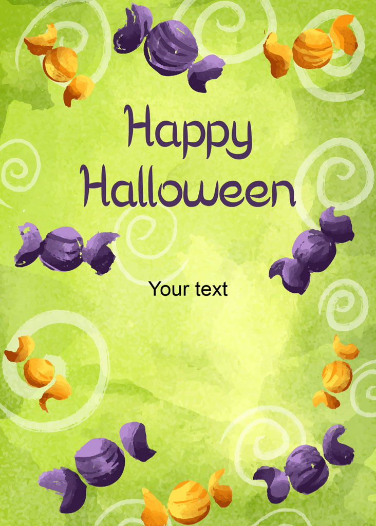 Halloween greeting card with candy decorations
