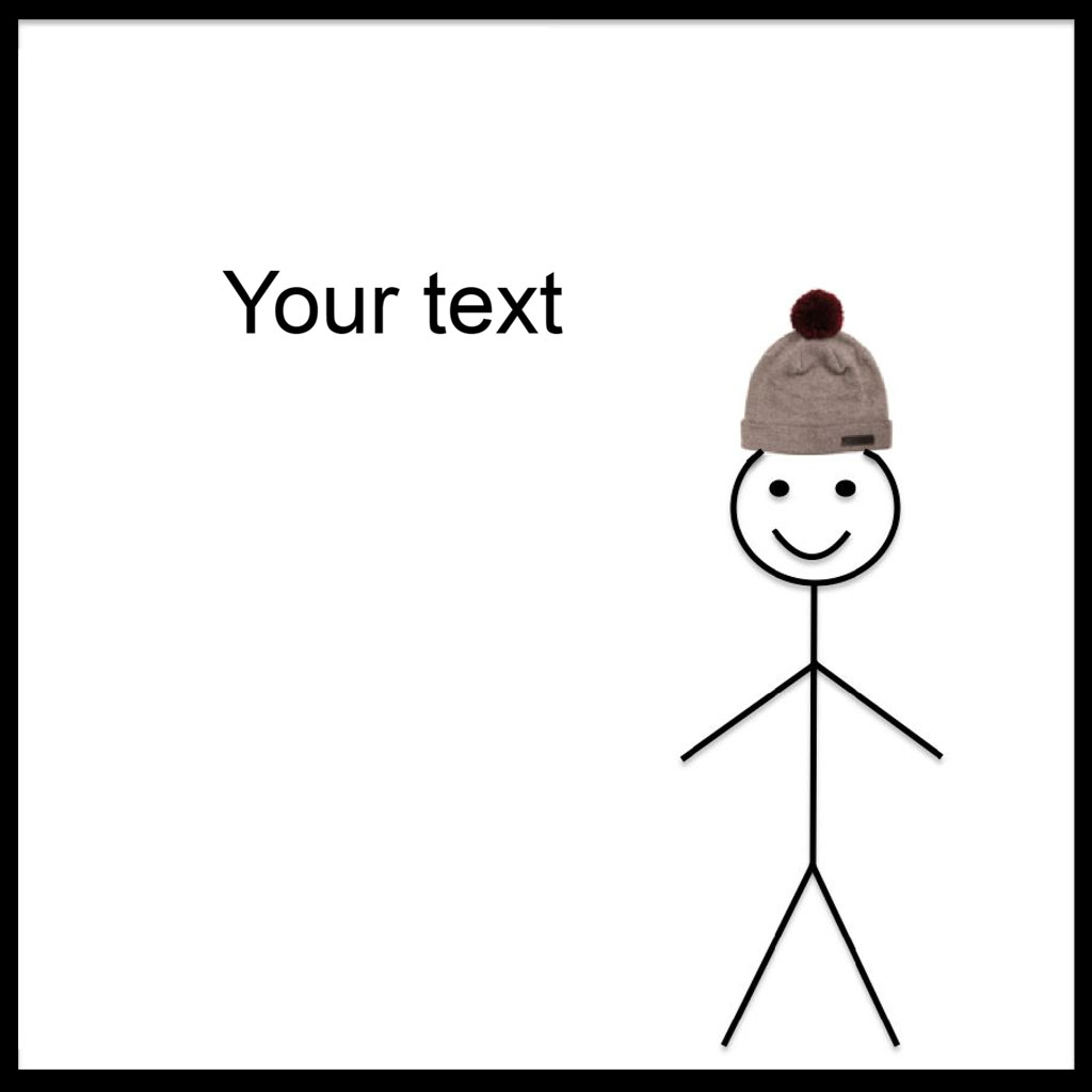 A stick figure with a smiling face wearing a beanie hat with a pompom on top.
