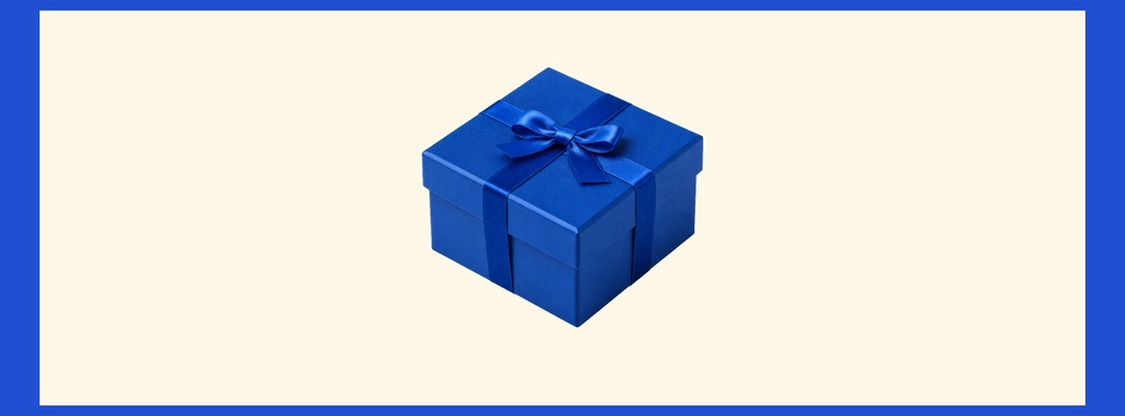 Blue gift box with ribbon centered on a light background
