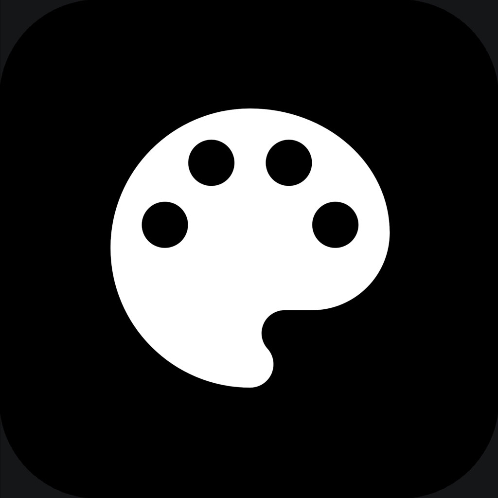 Simple white artist's palette icon on a black rounded square background