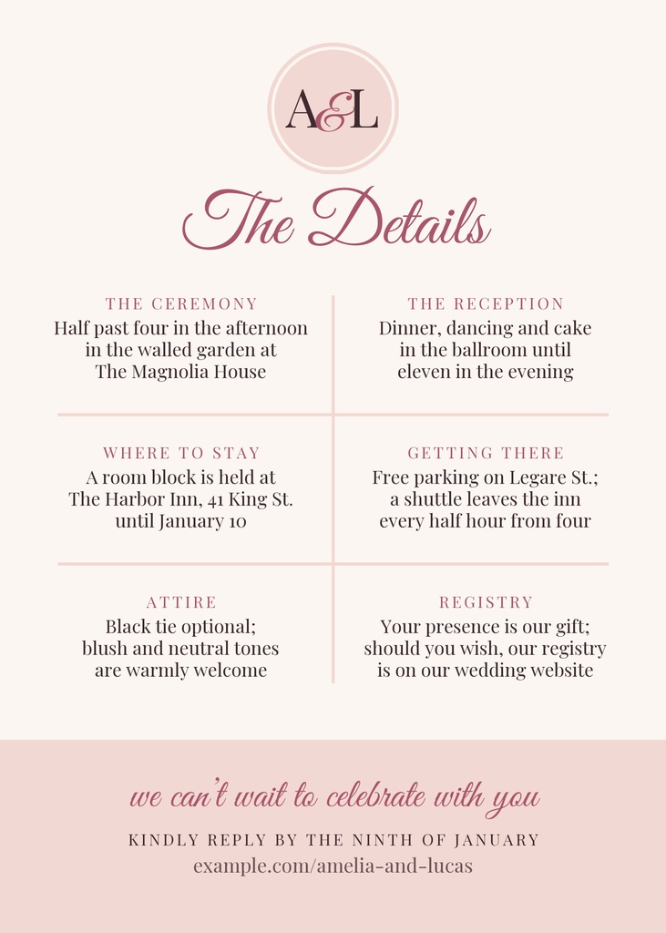 Preview for Monogram In Blush Details Card Template