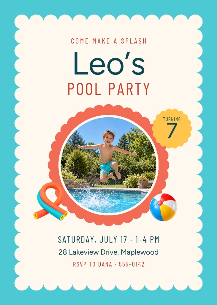 Preview for Splash Into Seven 5 × 7 Invitation Template