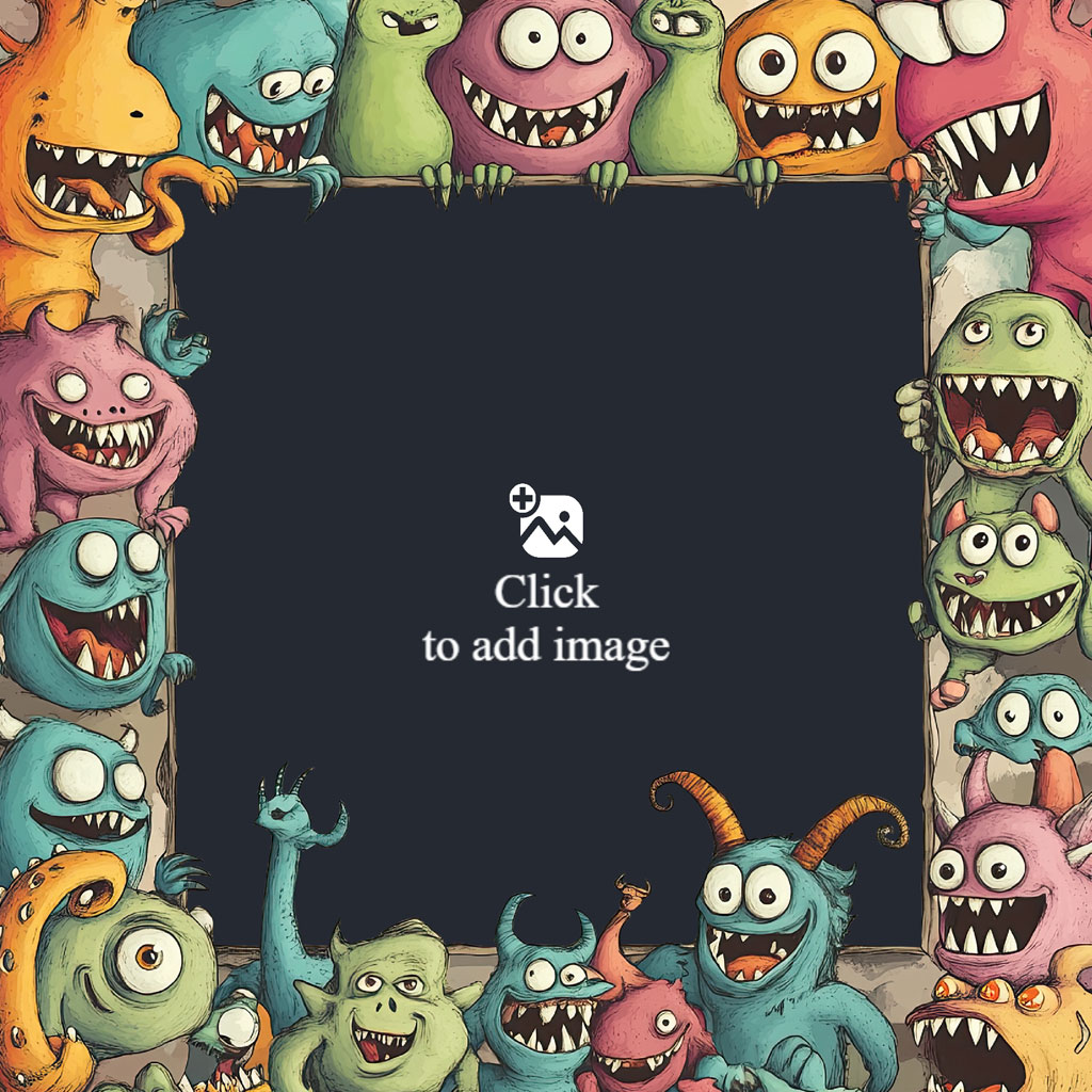 A colorful frame made of cartoon monsters.