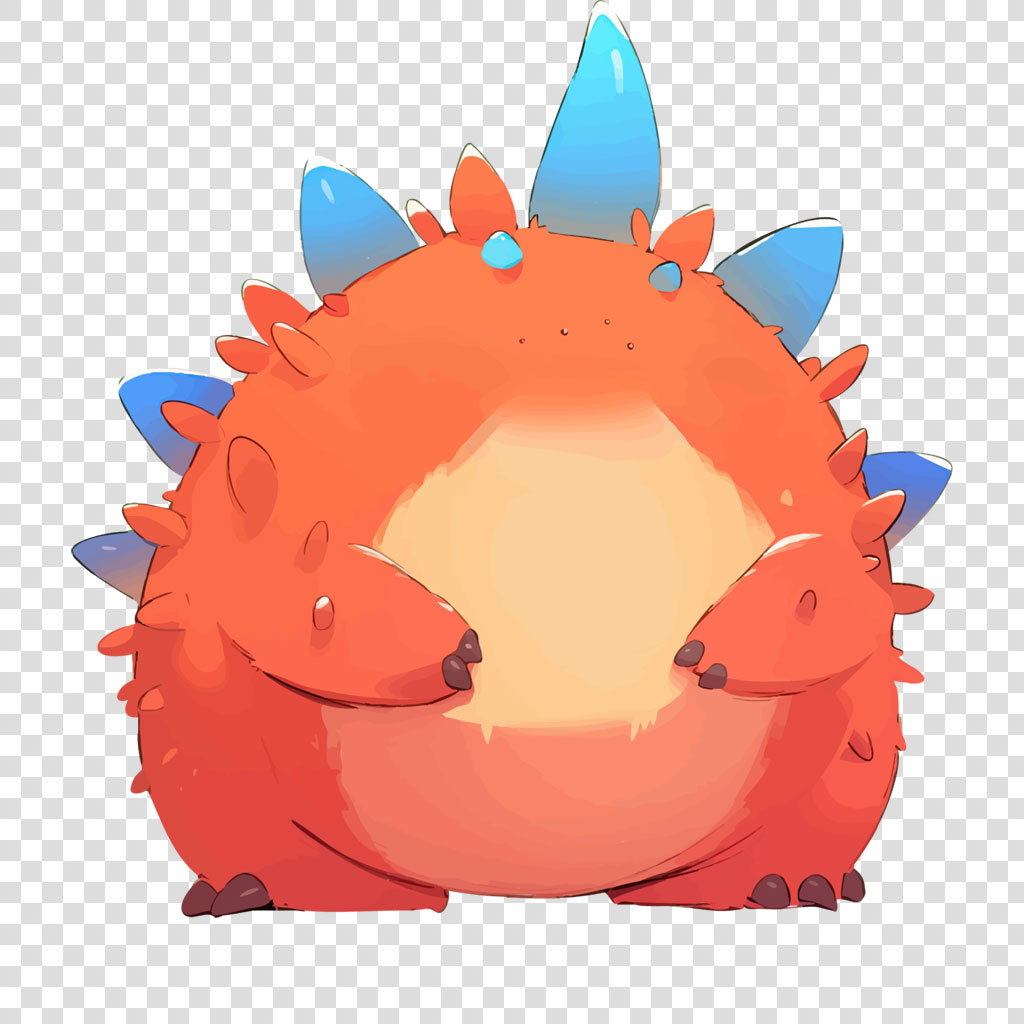 An orange creature with two heads and blue spikes on its back