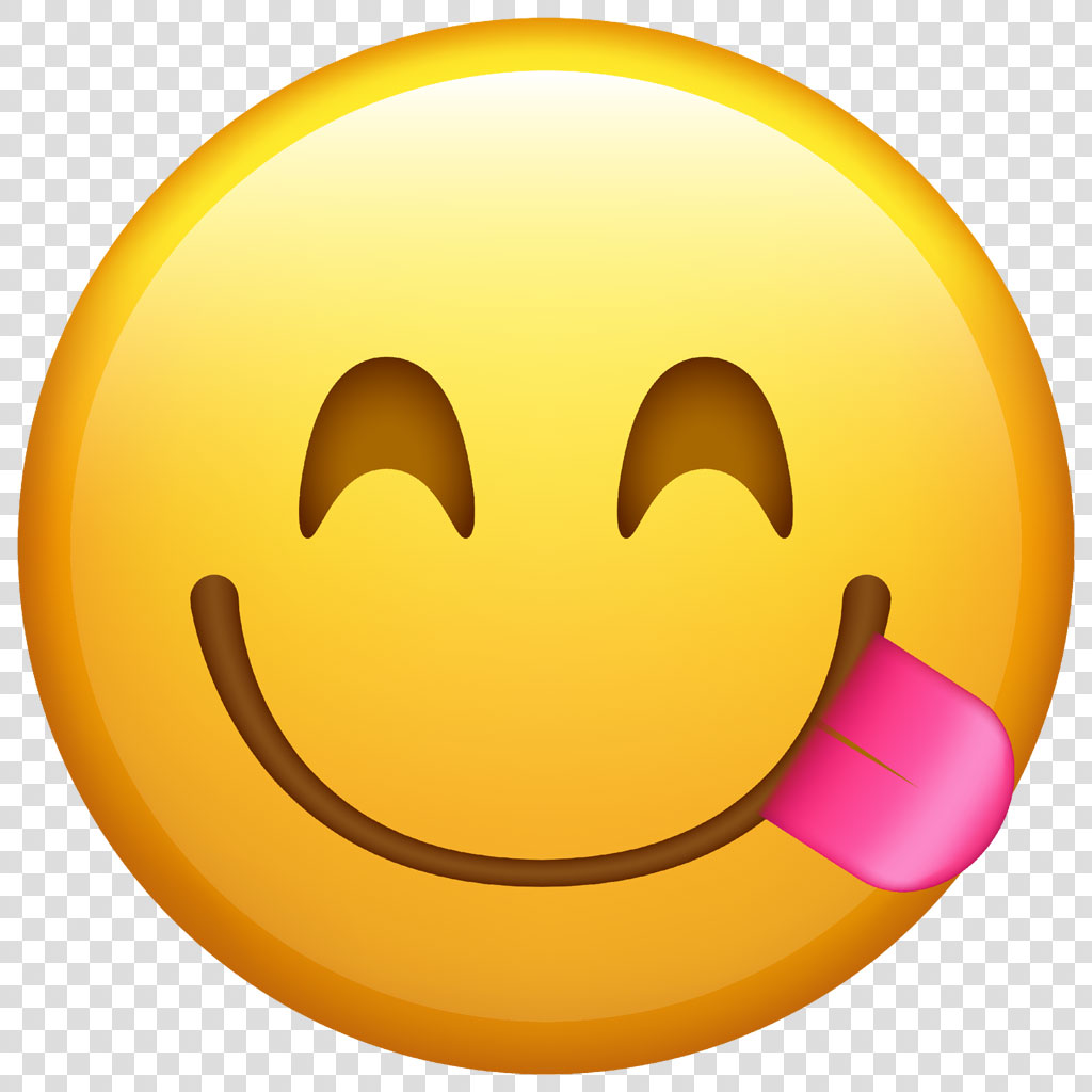A yellow smiley face emoji sticking its tongue out