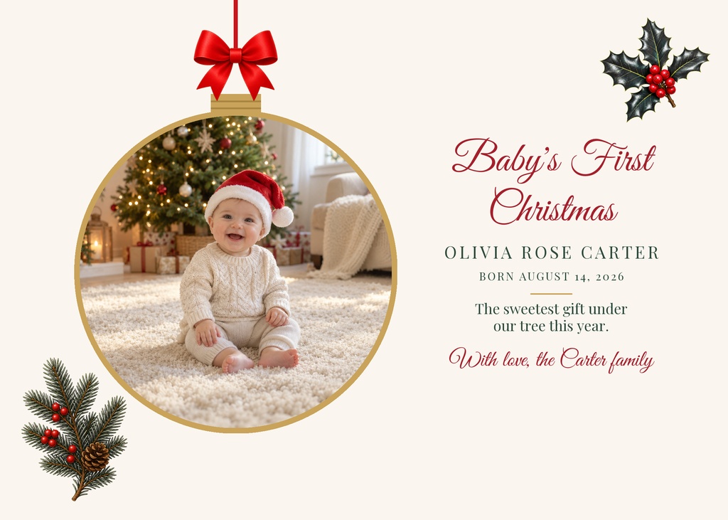 Preview for Baby's First Christmas Landscape Greeting Template