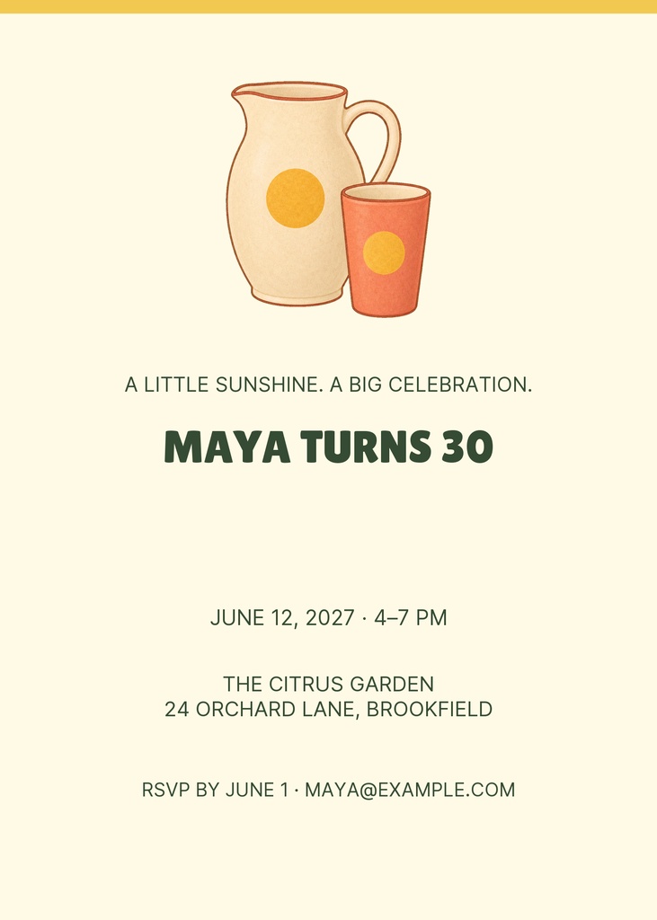 Preview for Citrus Social Birthday 5 × 7 Invitation Template