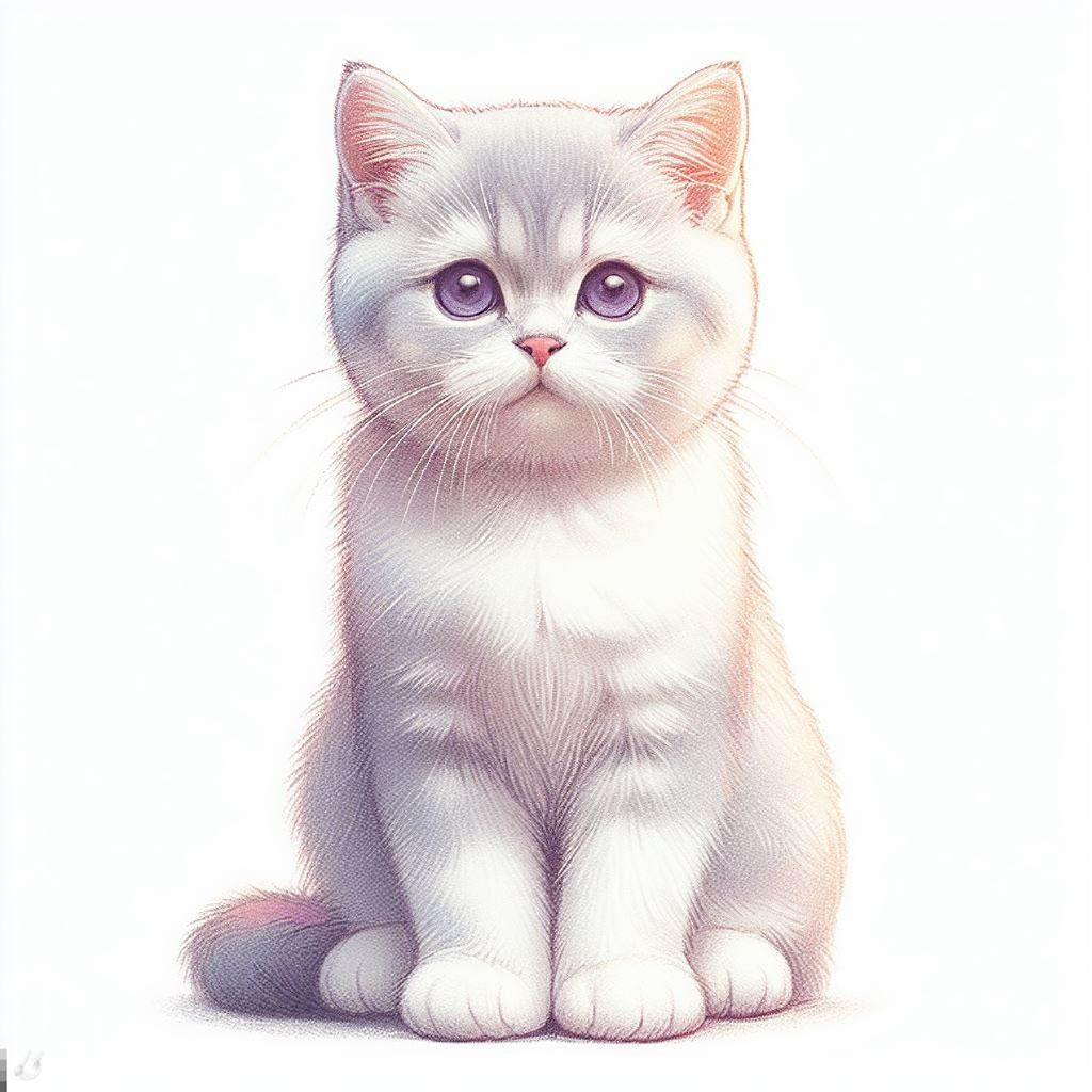 Illustration of an orange and white kitten with blue eyes sitting on a white background