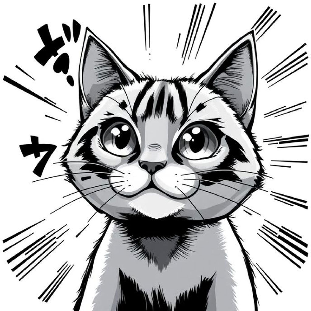 A cartoon cat with a shocked expression