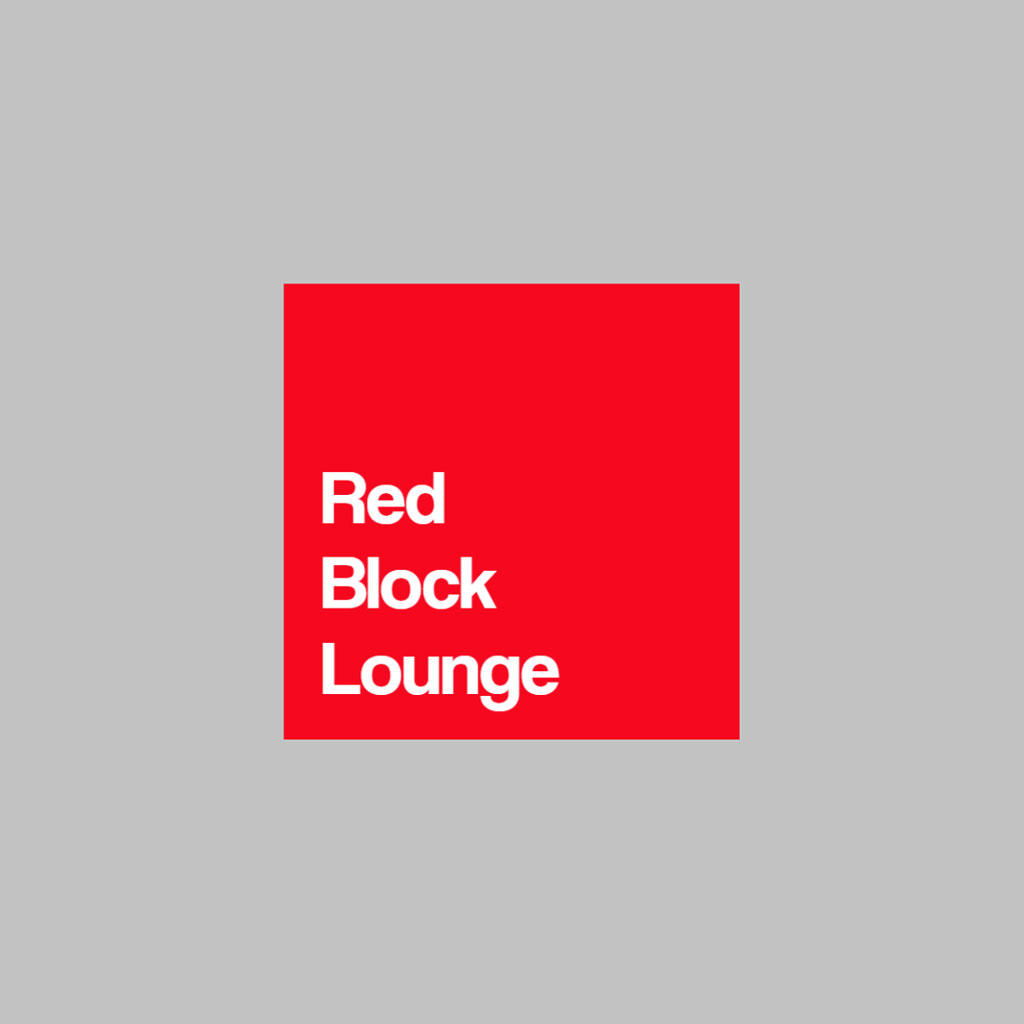 Red Block Lounge logo on a gray background