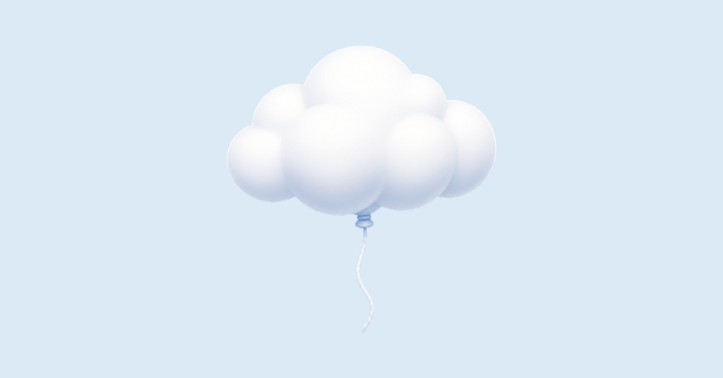 White cloud-shaped balloon floating on a pale blue background with a thin string.