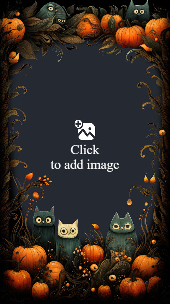 Halloween-themed frame with owls and pumpkins